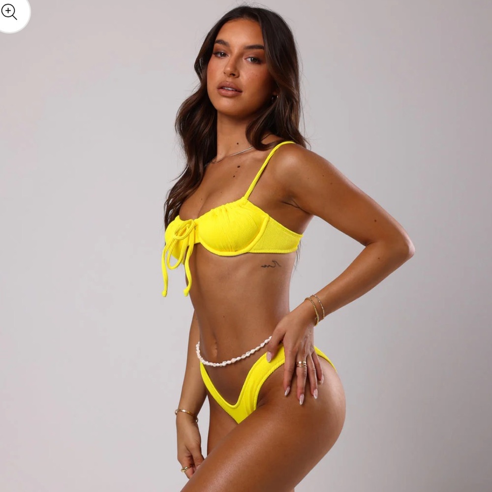 Kulani Kinis Vintage V Bikini Bottom - Sunshine Yellow Ribbed - Picture 2 of 4